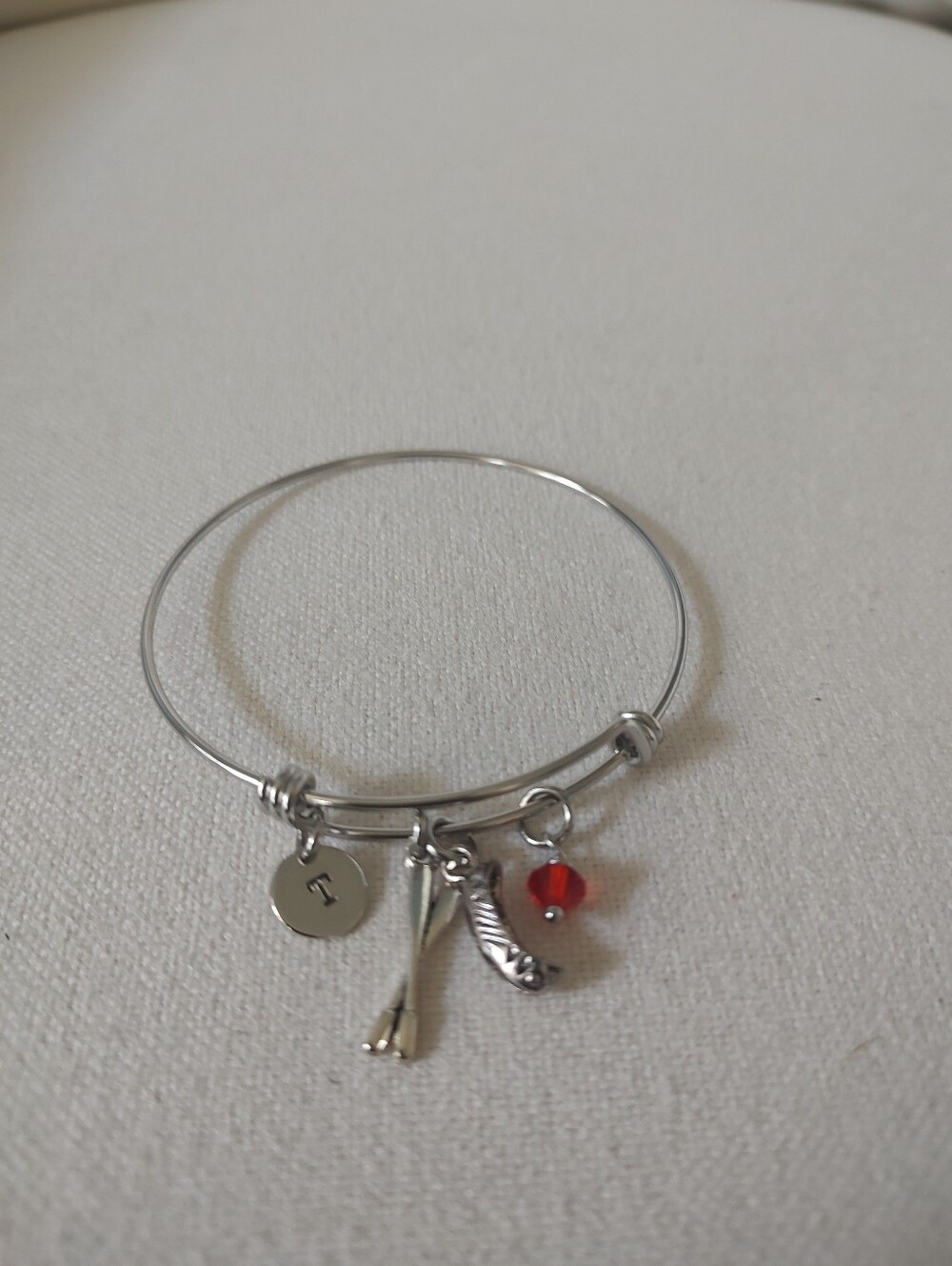 New Alex And Ani Silver Charm  Bracelet with Red Crystal Accent